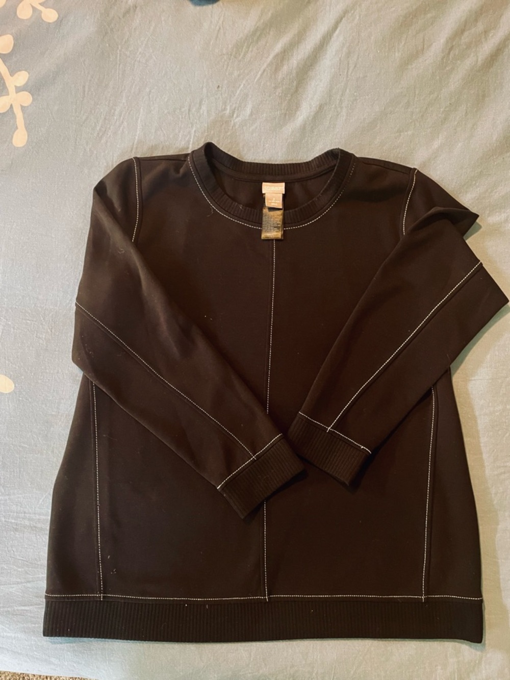 Chico's women’s size 2 (L) Black Sweatshirt with Ivory Stitching